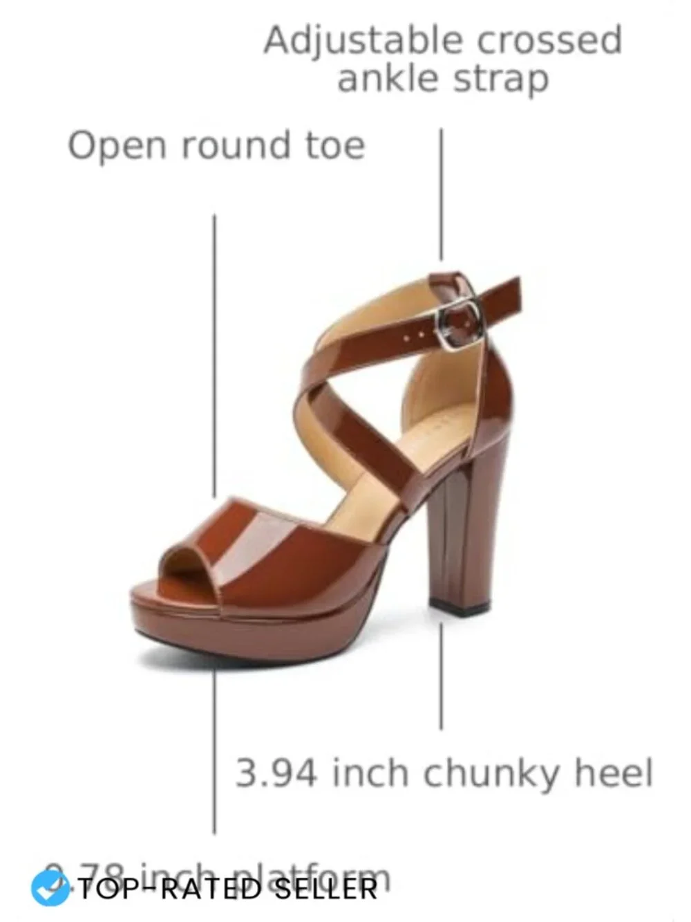Women's Chunky Block Heel Platform Sandals, Crisscross Ankle Strap, 3.94